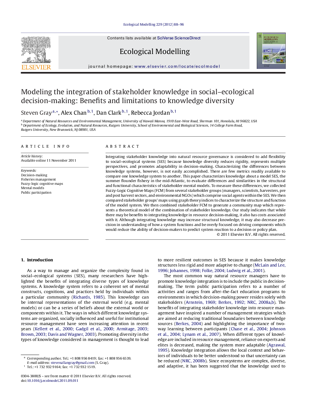 Modeling the integration of stakeholder knowledge in social–ecological decision-making: Benefits and limitations to knowledge diversity