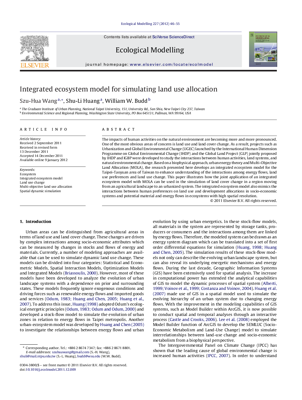 Integrated ecosystem model for simulating land use allocation