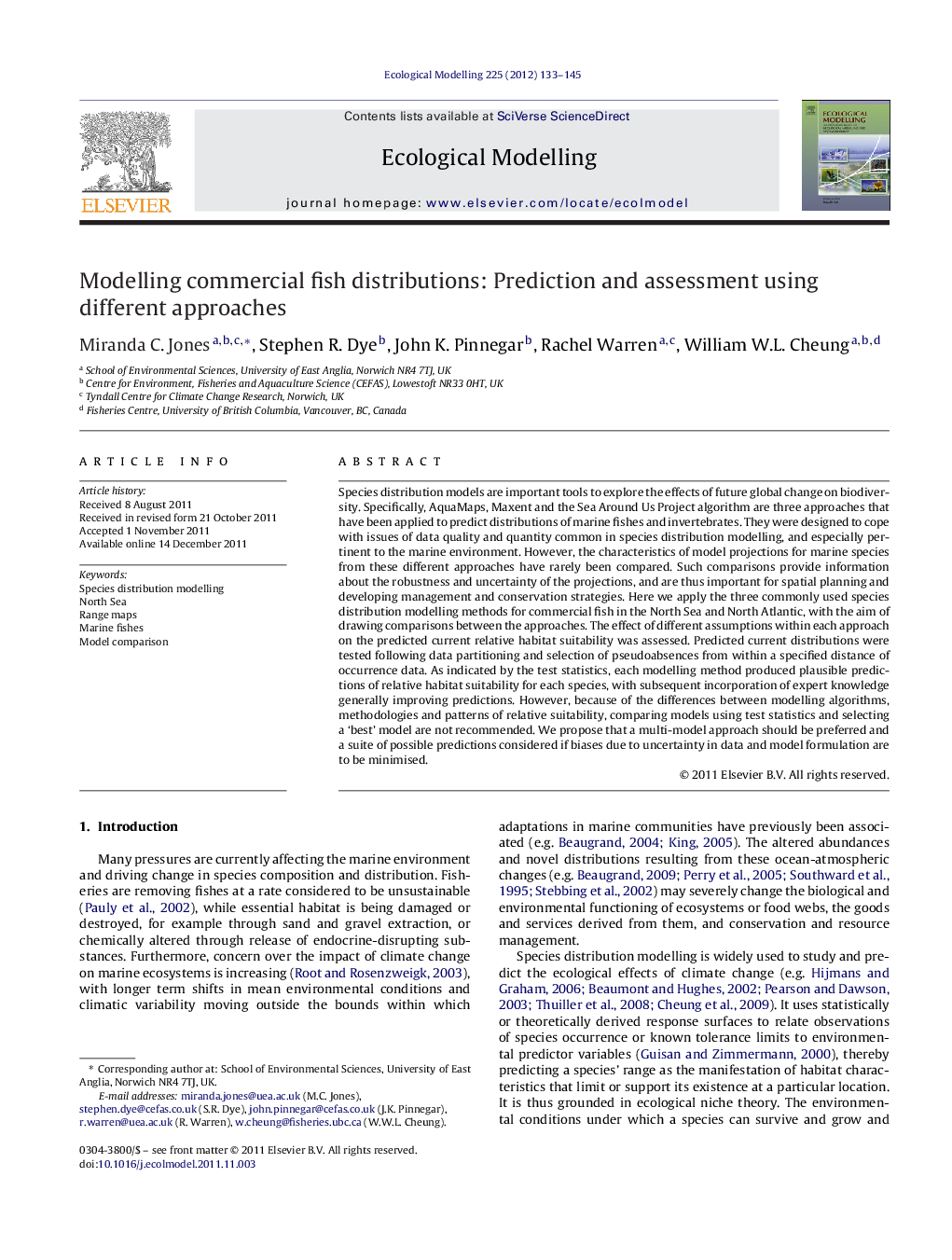 Modelling commercial fish distributions: Prediction and assessment using different approaches