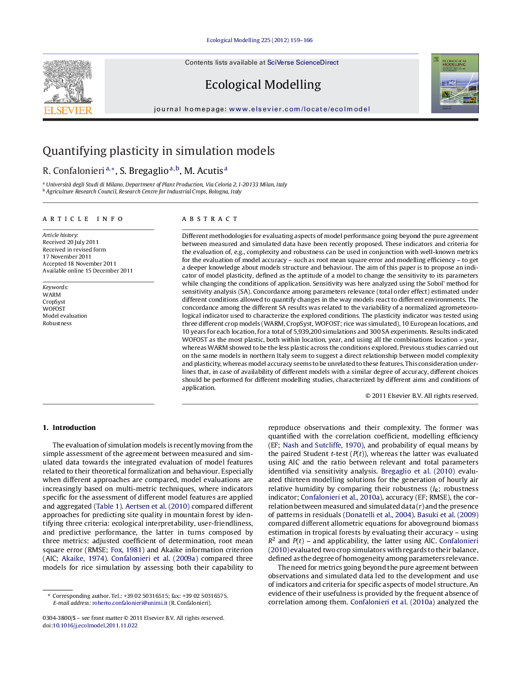 Quantifying plasticity in simulation models