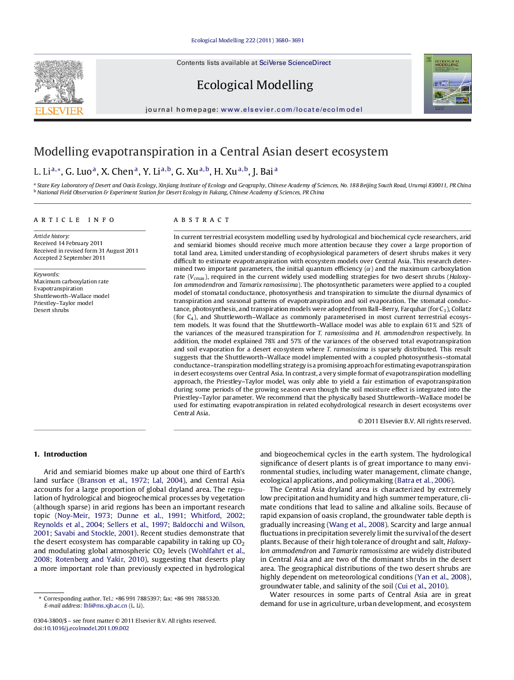 Modelling evapotranspiration in a Central Asian desert ecosystem