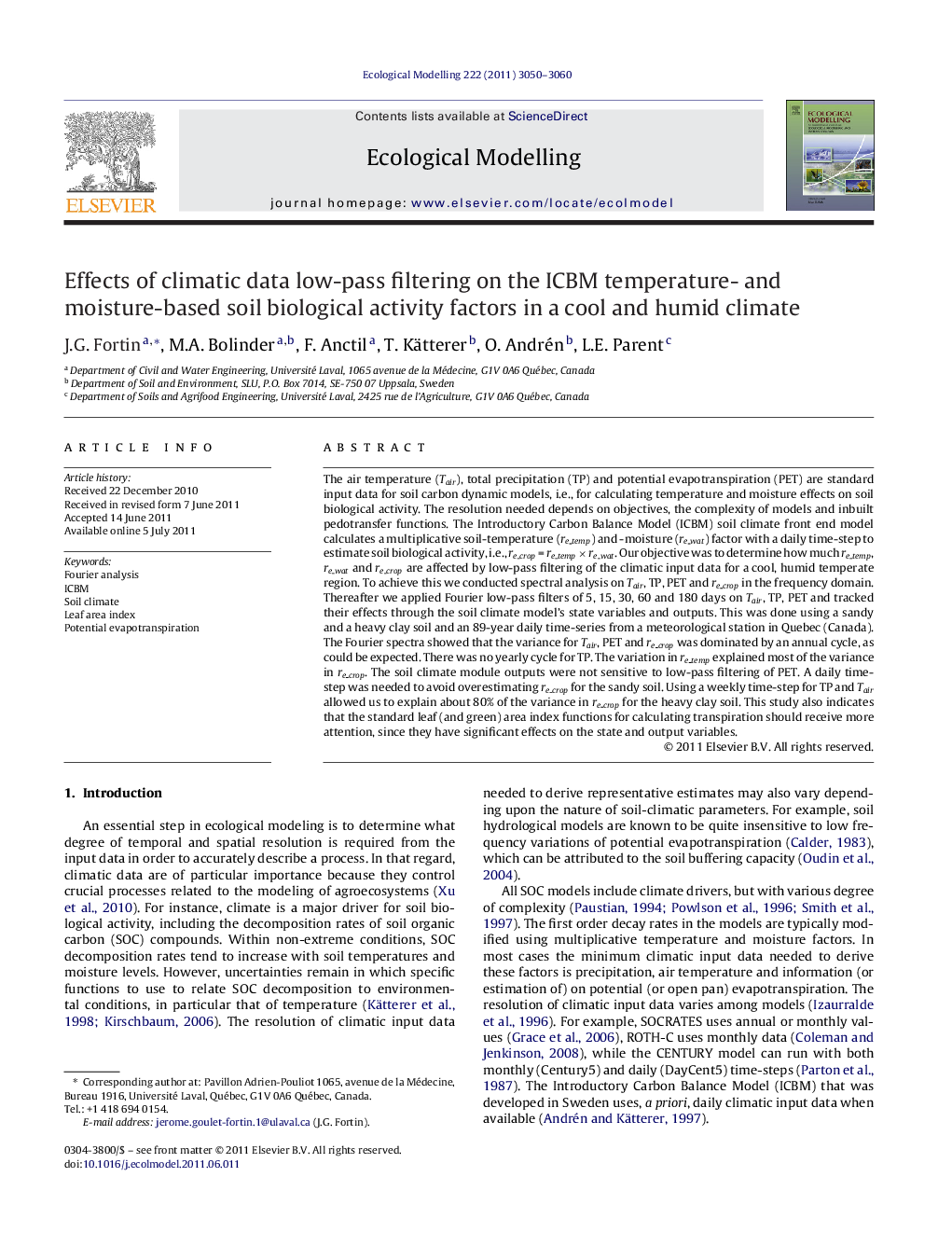 Effects of climatic data low-pass filtering on the ICBM temperature- and moisture-based soil biological activity factors in a cool and humid climate