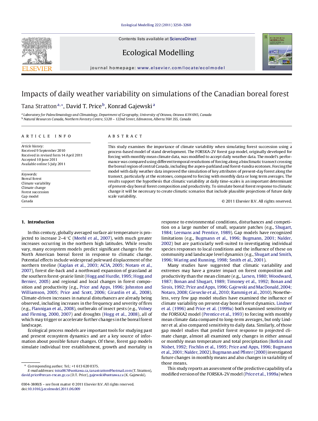 Impacts of daily weather variability on simulations of the Canadian boreal forest