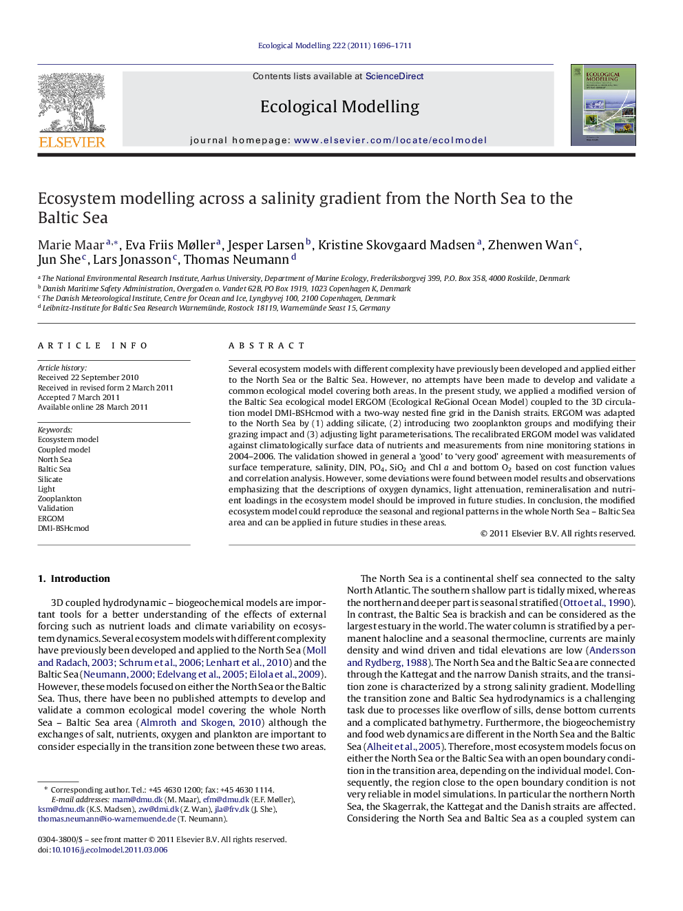 Ecosystem modelling across a salinity gradient from the North Sea to the Baltic Sea