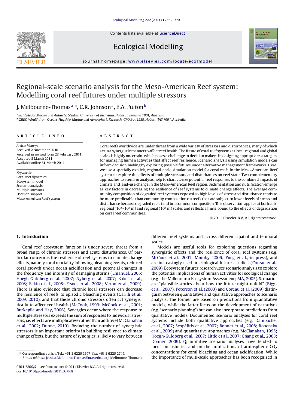 Regional-scale scenario analysis for the Meso-American Reef system: Modelling coral reef futures under multiple stressors