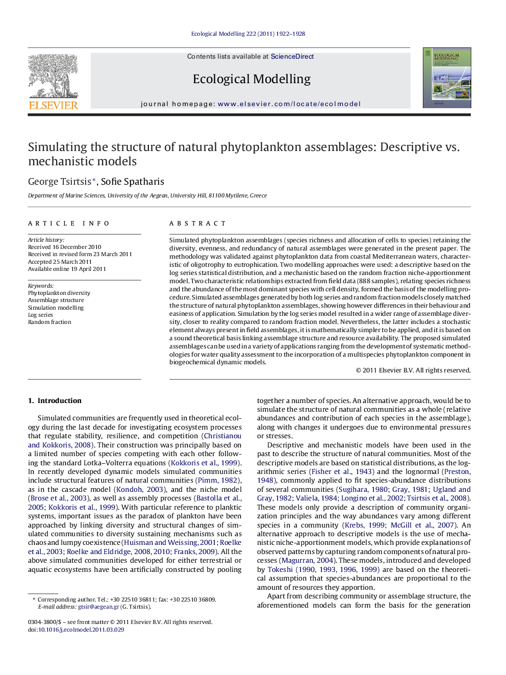 Simulating the structure of natural phytoplankton assemblages: Descriptive vs. mechanistic models