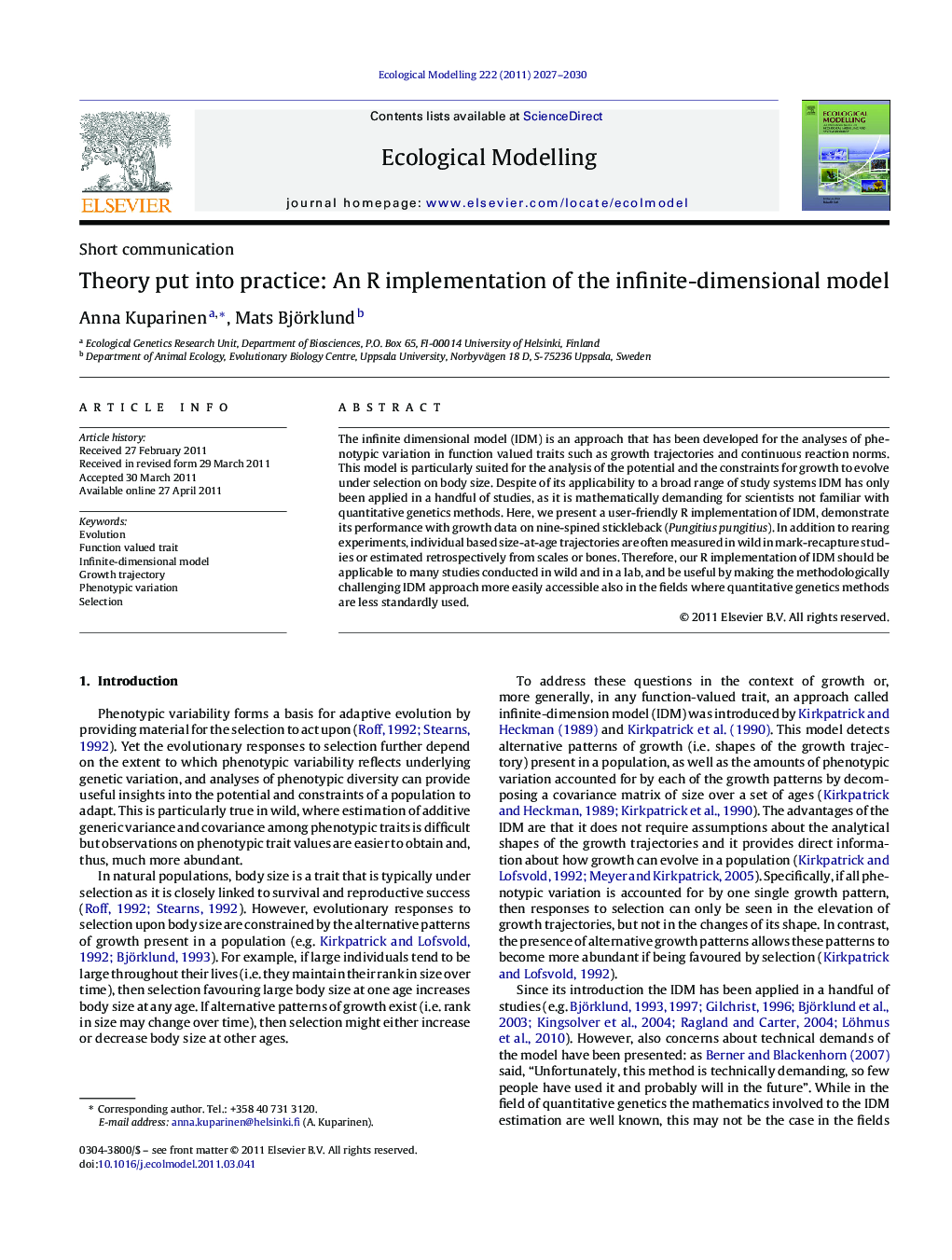 Theory put into practice: An R implementation of the infinite-dimensional model