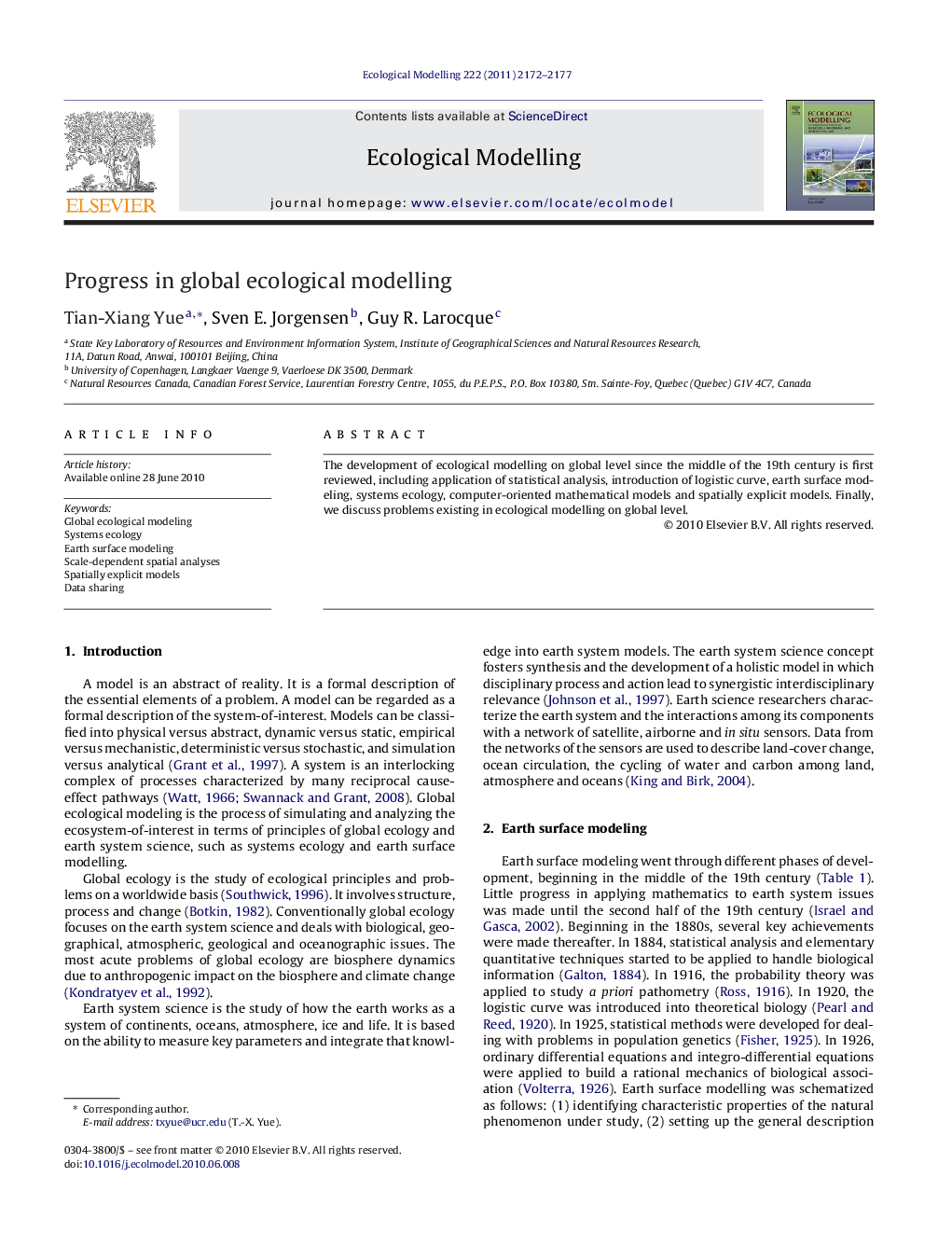 Progress in global ecological modelling