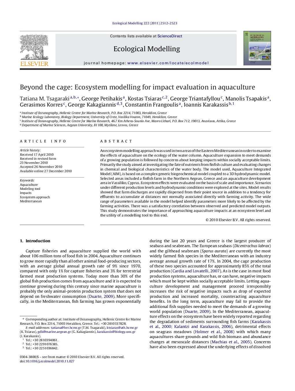 Beyond the cage: Ecosystem modelling for impact evaluation in aquaculture