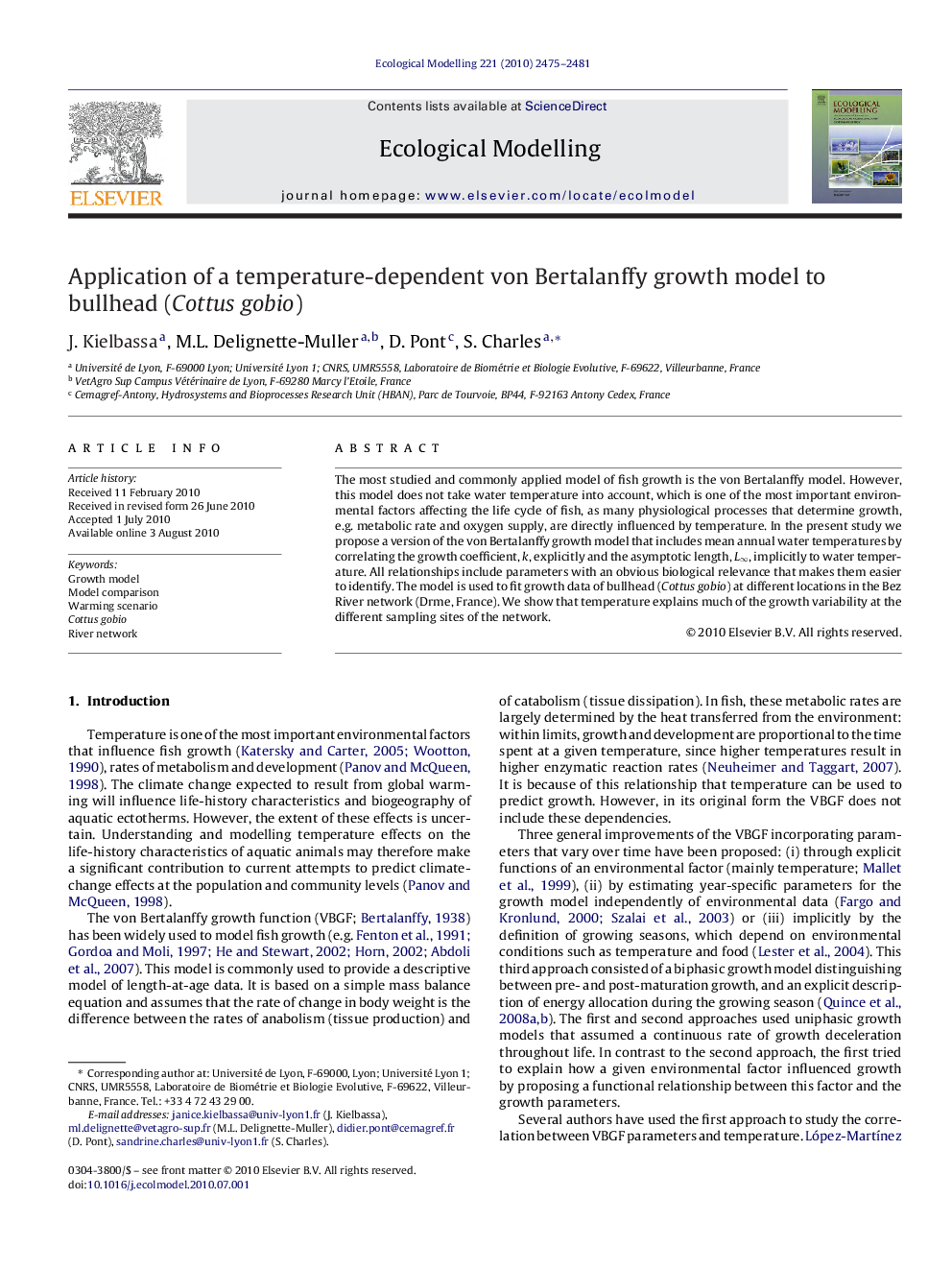 Application of a temperature-dependent von Bertalanffy growth model to bullhead (Cottus gobio)