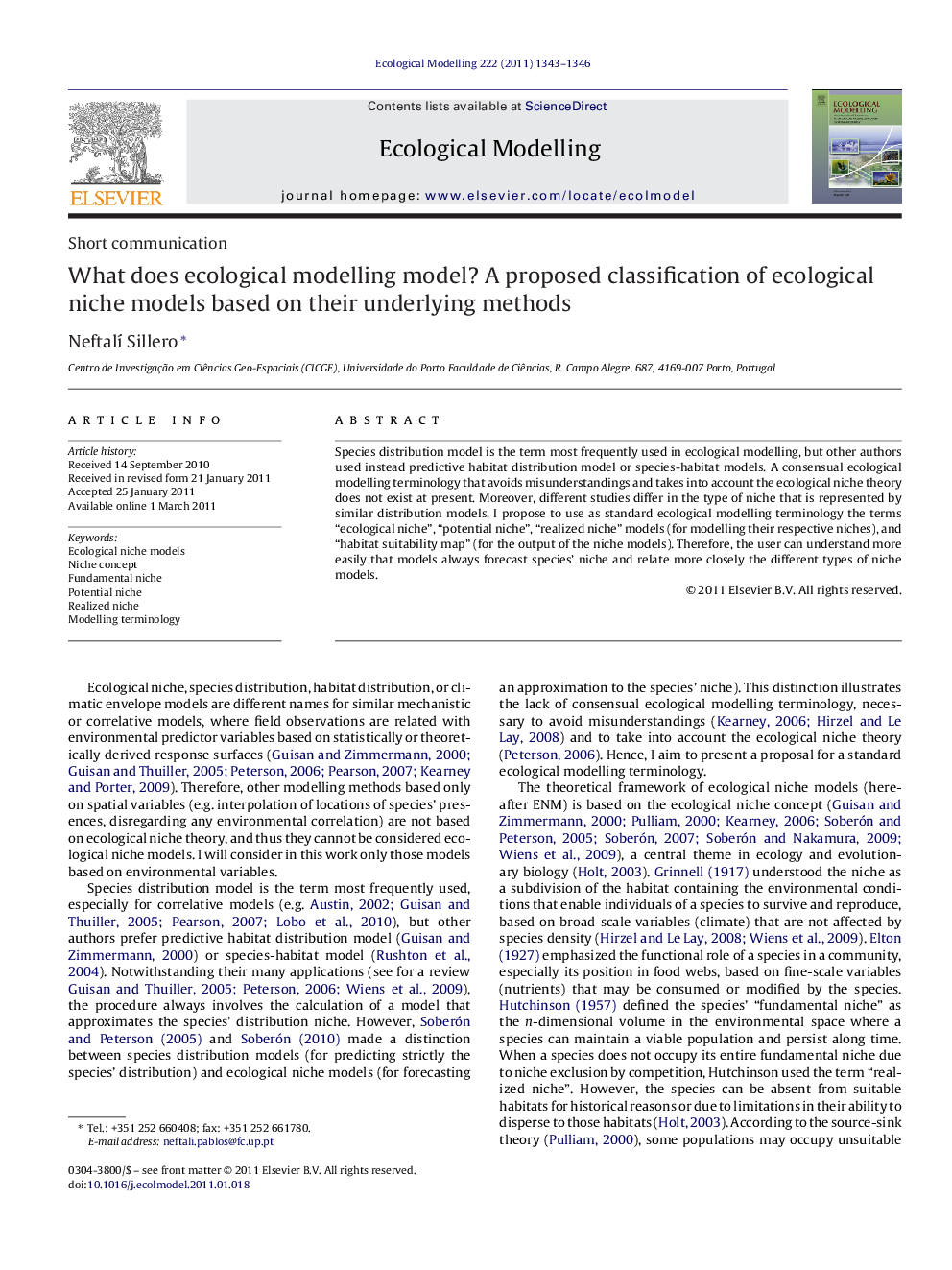 What does ecological modelling model? A proposed classification of ecological niche models based on their underlying methods