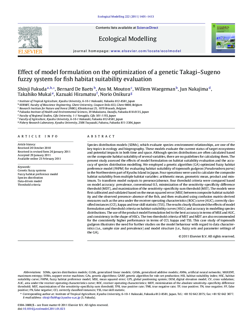 Effect of model formulation on the optimization of a genetic Takagi-Sugeno fuzzy system for fish habitat suitability evaluation