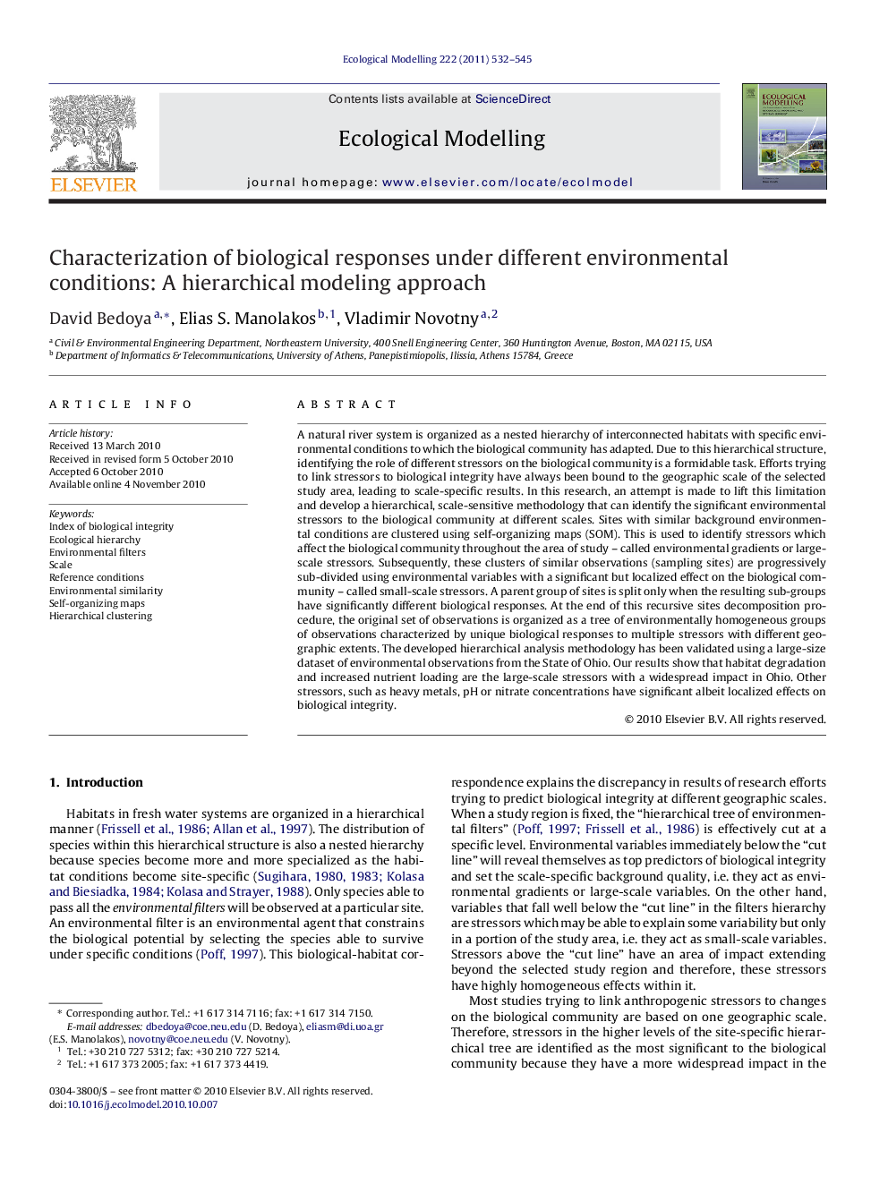 Characterization of biological responses under different environmental conditions: A hierarchical modeling approach