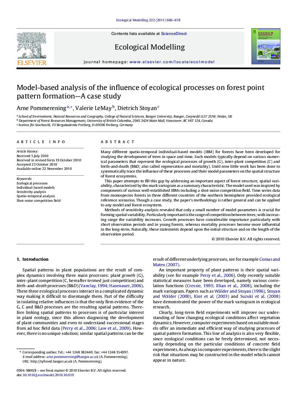 Model-based analysis of the influence of ecological processes on forest point pattern formation-A case study