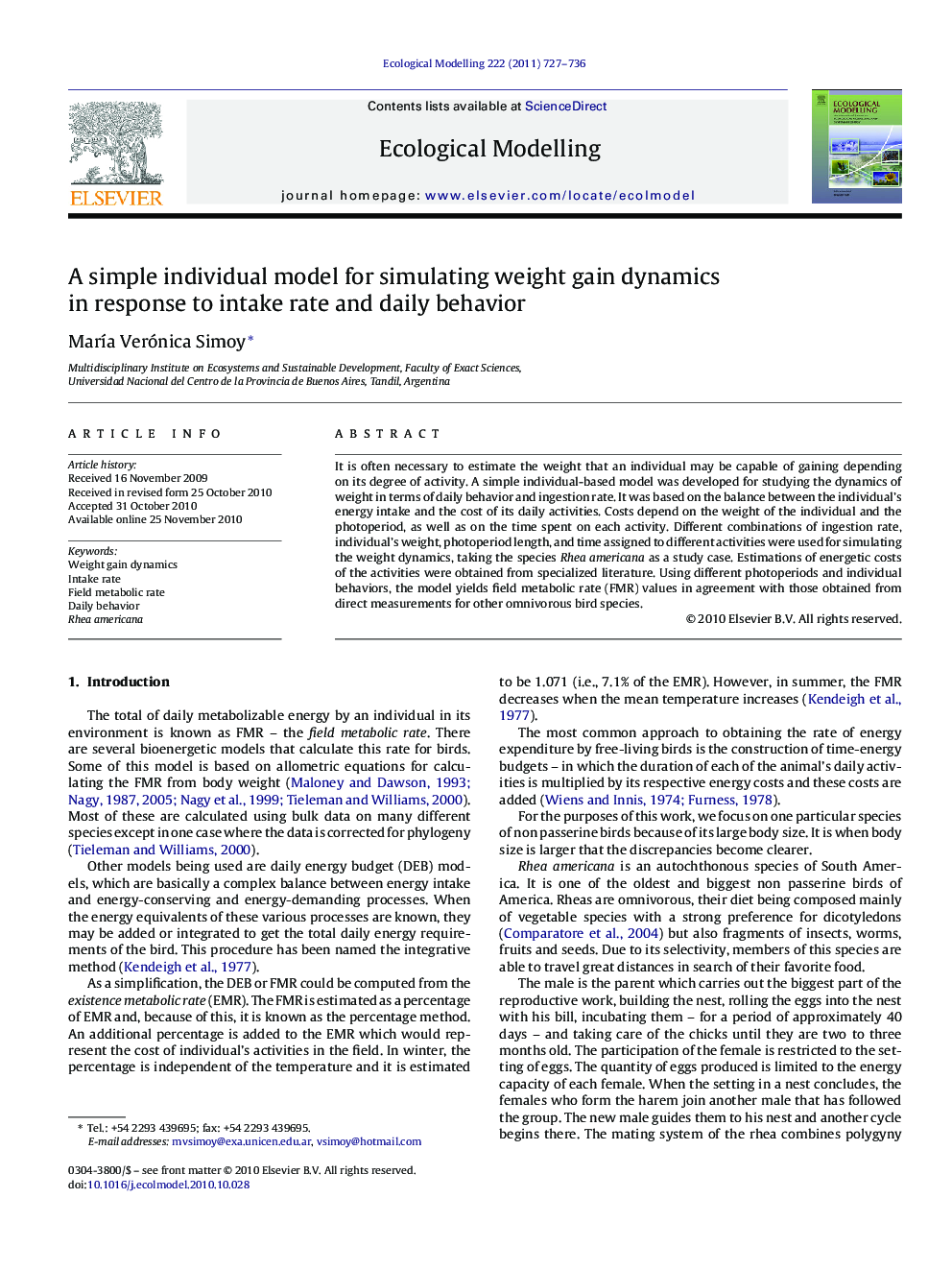 A simple individual model for simulating weight gain dynamics in response to intake rate and daily behavior