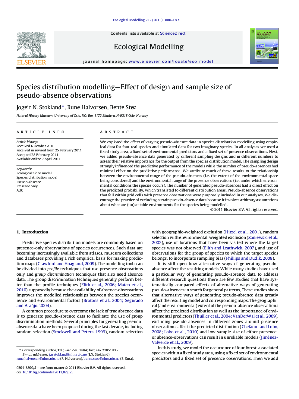 Species distribution modelling—Effect of design and sample size of pseudo-absence observations