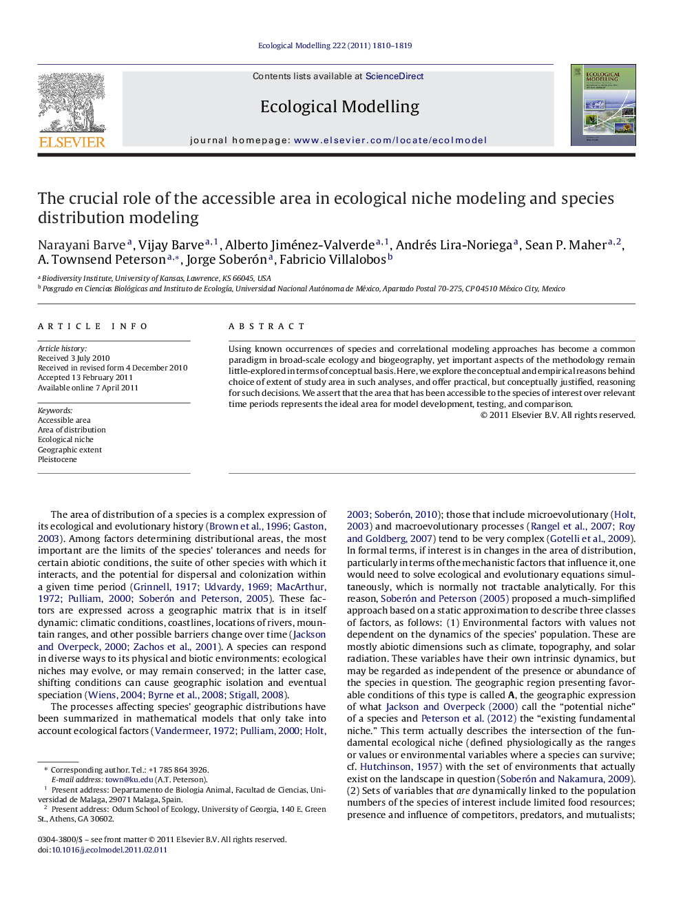 The crucial role of the accessible area in ecological niche modeling and species distribution modeling