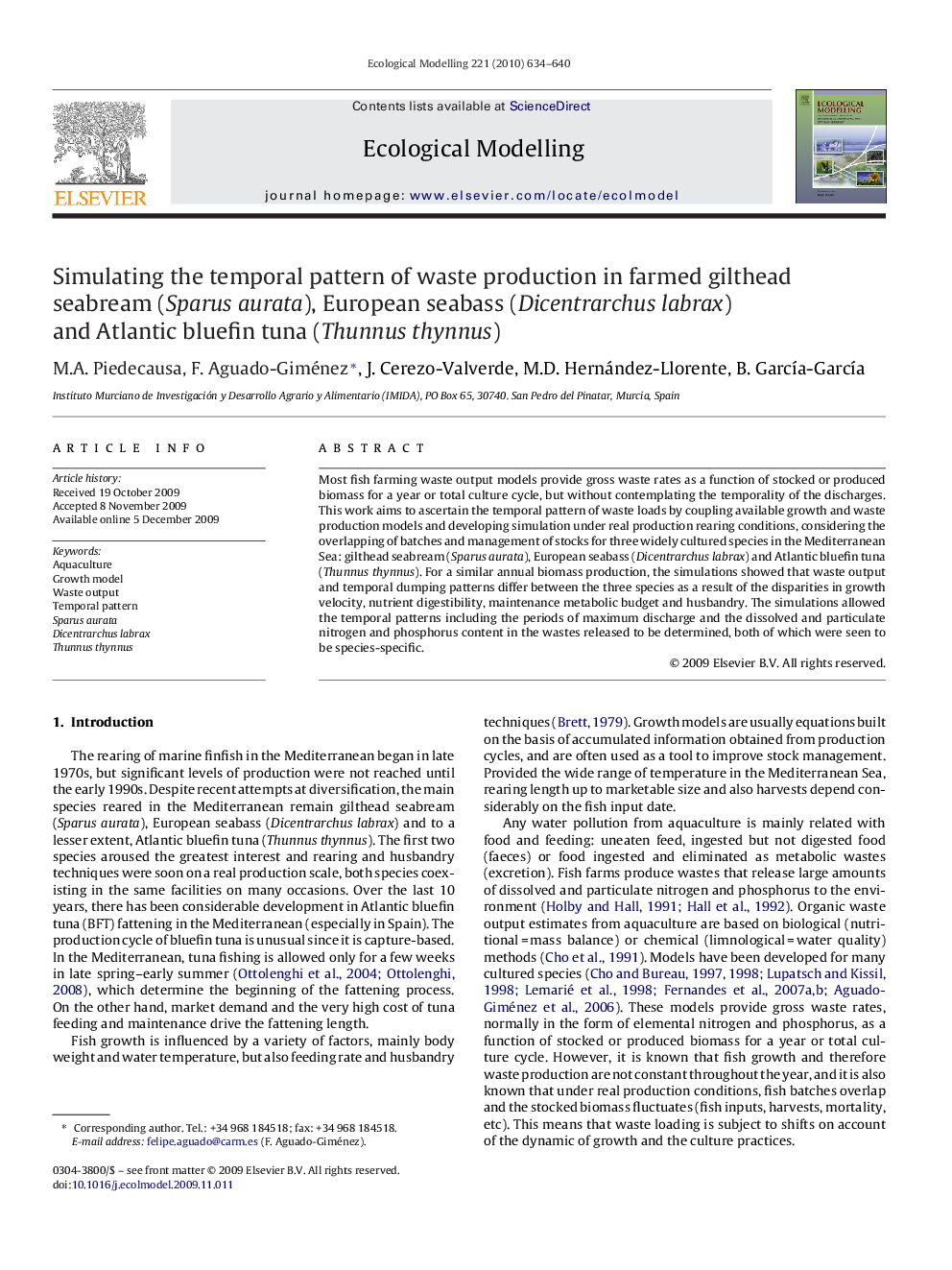 Simulating the temporal pattern of waste production in farmed gilthead seabream (Sparus aurata), European seabass (Dicentrarchus labrax) and Atlantic bluefin tuna (Thunnus thynnus)