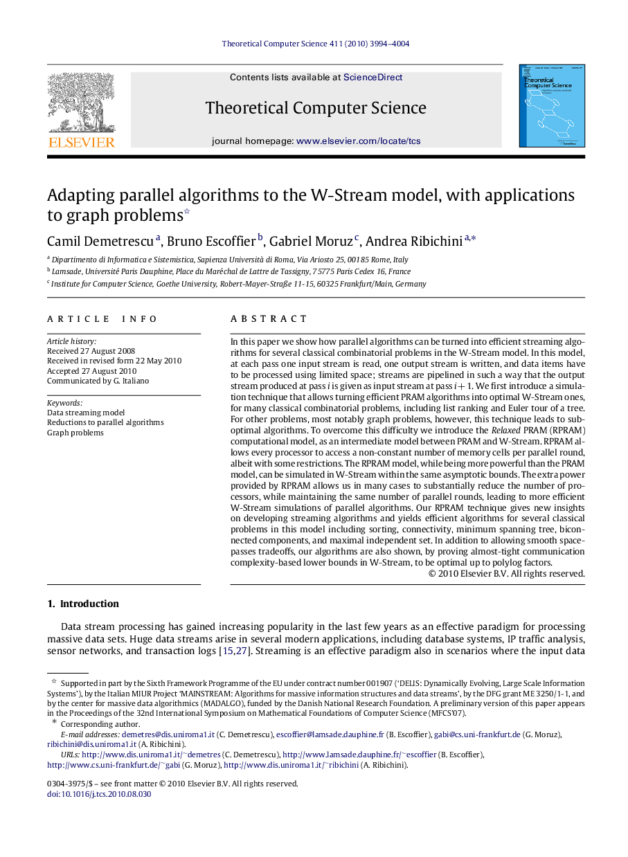 Adapting parallel algorithms to the W-Stream model, with applications to graph problems 