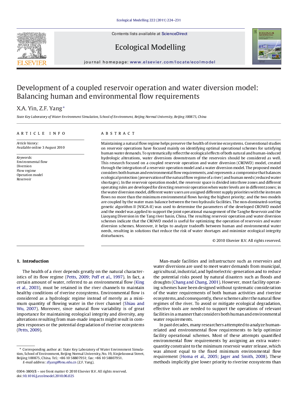 Development of a coupled reservoir operation and water diversion model: Balancing human and environmental flow requirements