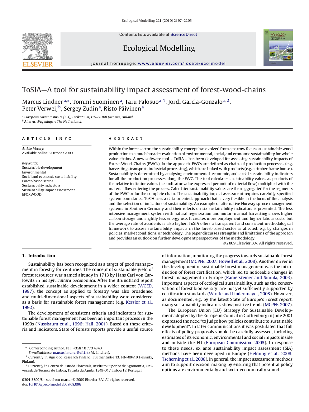 ToSIA—A tool for sustainability impact assessment of forest-wood-chains