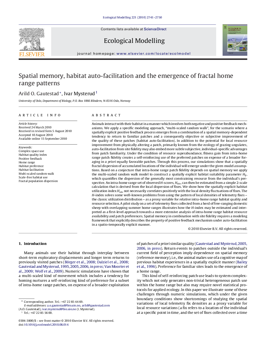 Spatial memory, habitat auto-facilitation and the emergence of fractal home range patterns