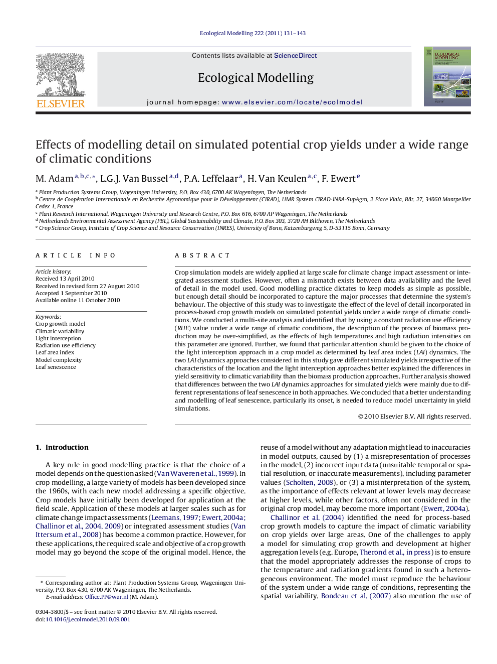 Effects of modelling detail on simulated potential crop yields under a wide range of climatic conditions