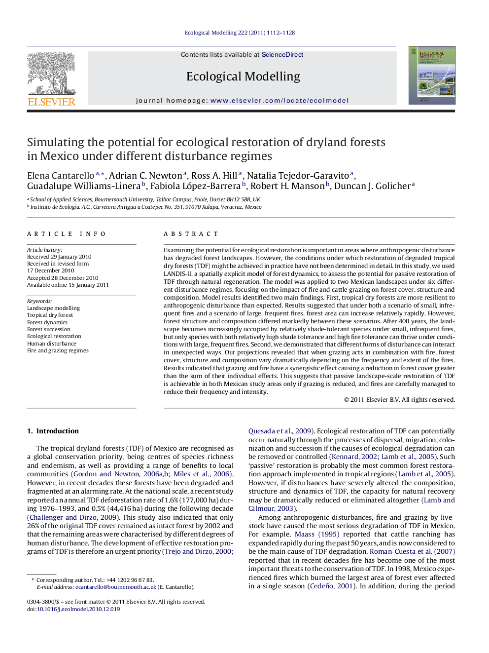 Simulating the potential for ecological restoration of dryland forests in Mexico under different disturbance regimes