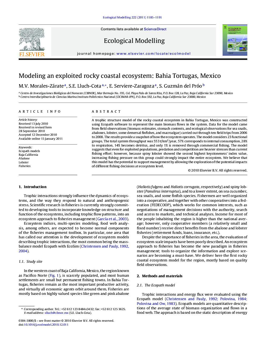 Modeling an exploited rocky coastal ecosystem: Bahia Tortugas, Mexico