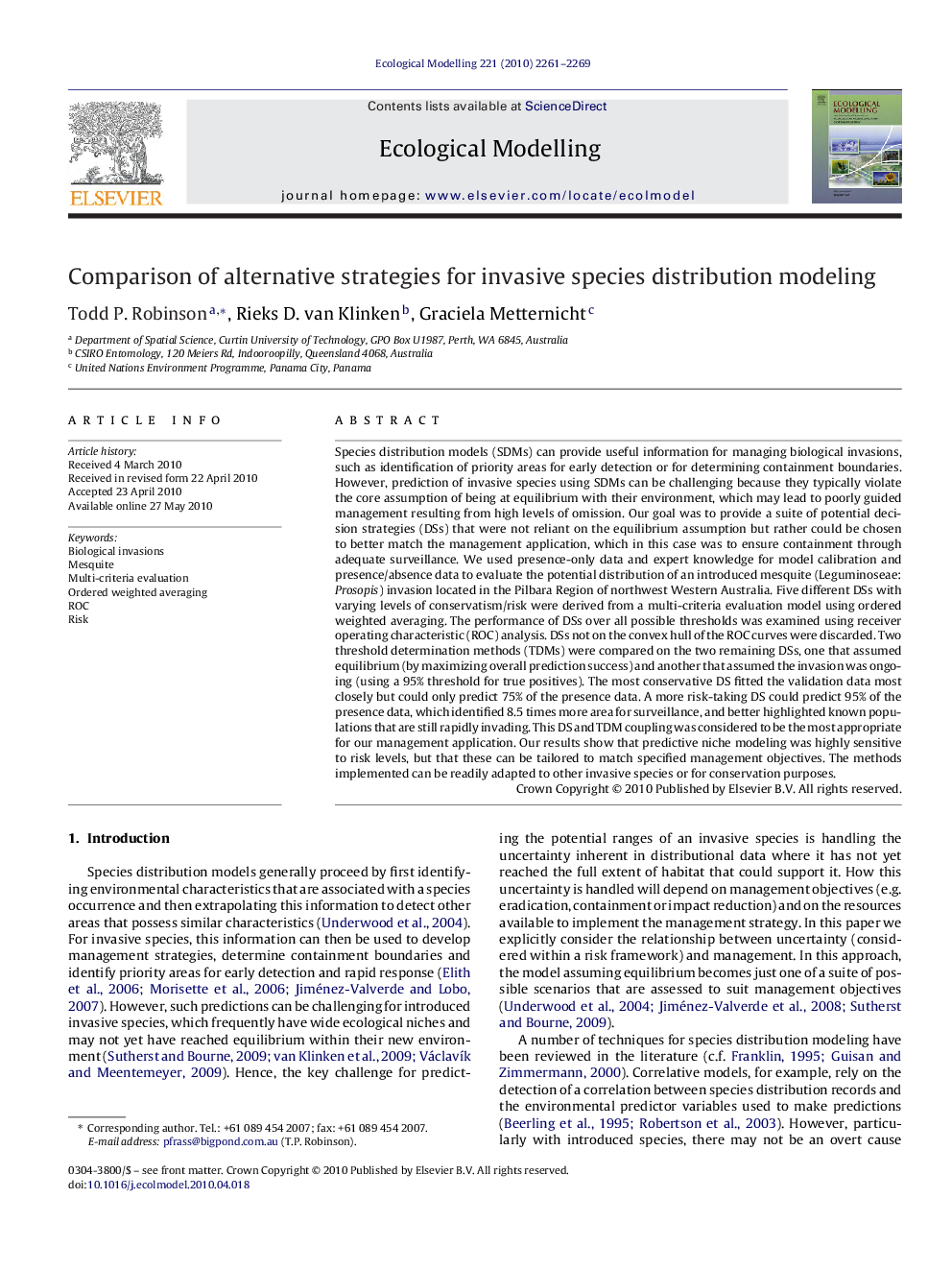 Comparison of alternative strategies for invasive species distribution modeling