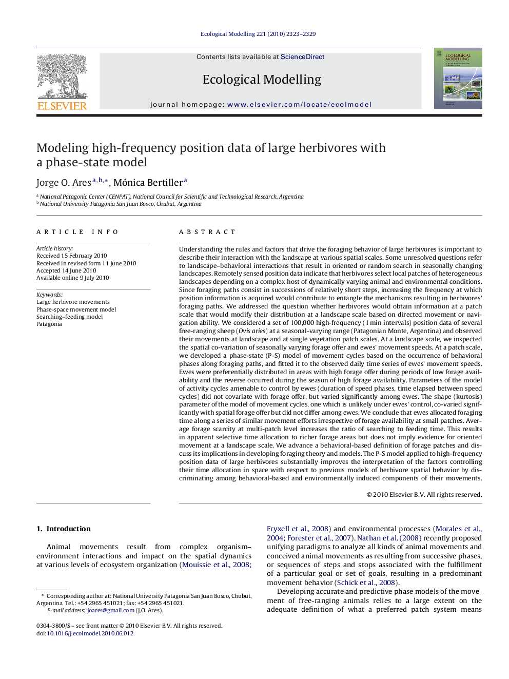 Modeling high-frequency position data of large herbivores with a phase-state model