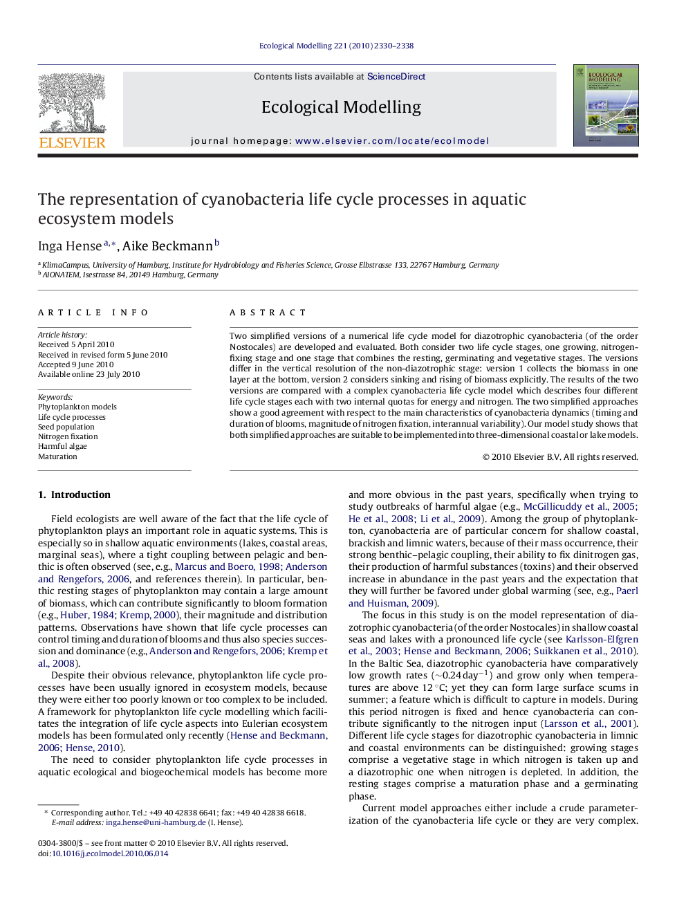 The representation of cyanobacteria life cycle processes in aquatic ecosystem models