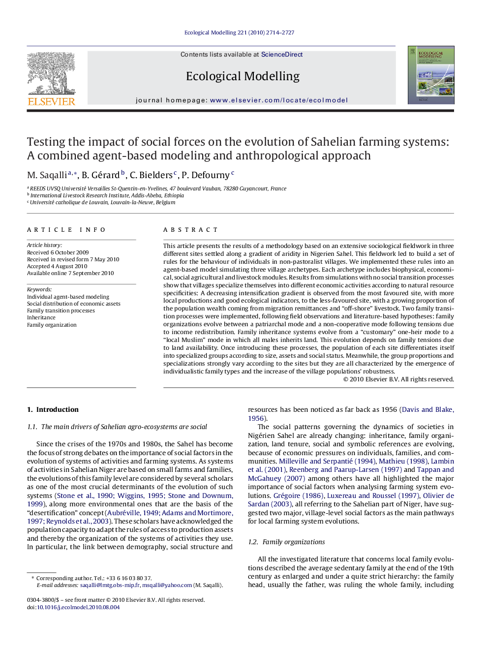 Testing the impact of social forces on the evolution of Sahelian farming systems: A combined agent-based modeling and anthropological approach