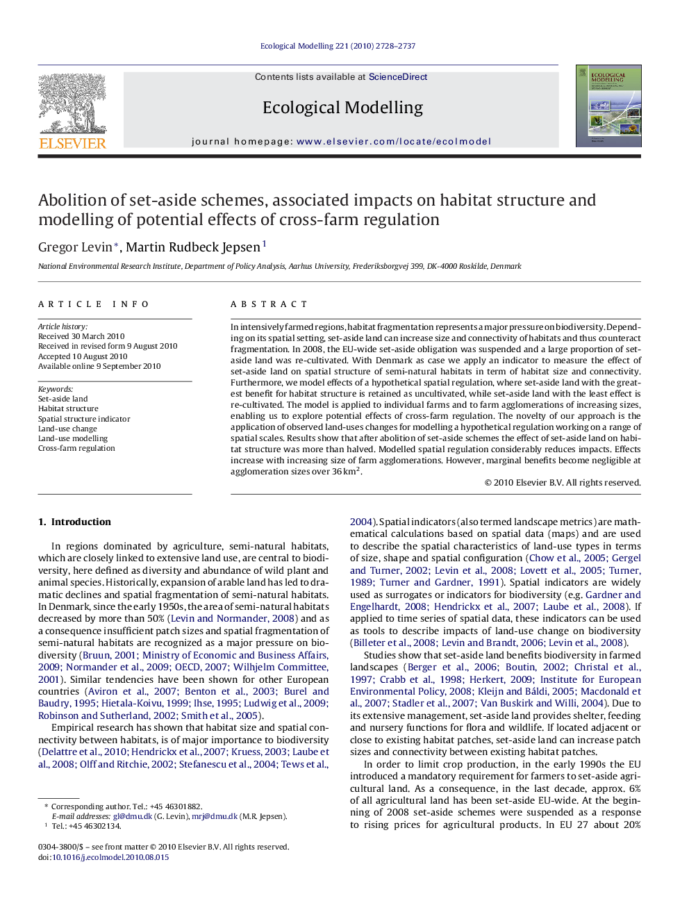 Abolition of set-aside schemes, associated impacts on habitat structure and modelling of potential effects of cross-farm regulation