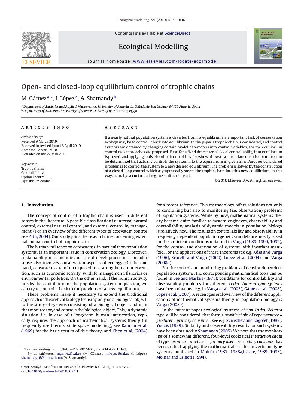 Open- and closed-loop equilibrium control of trophic chains