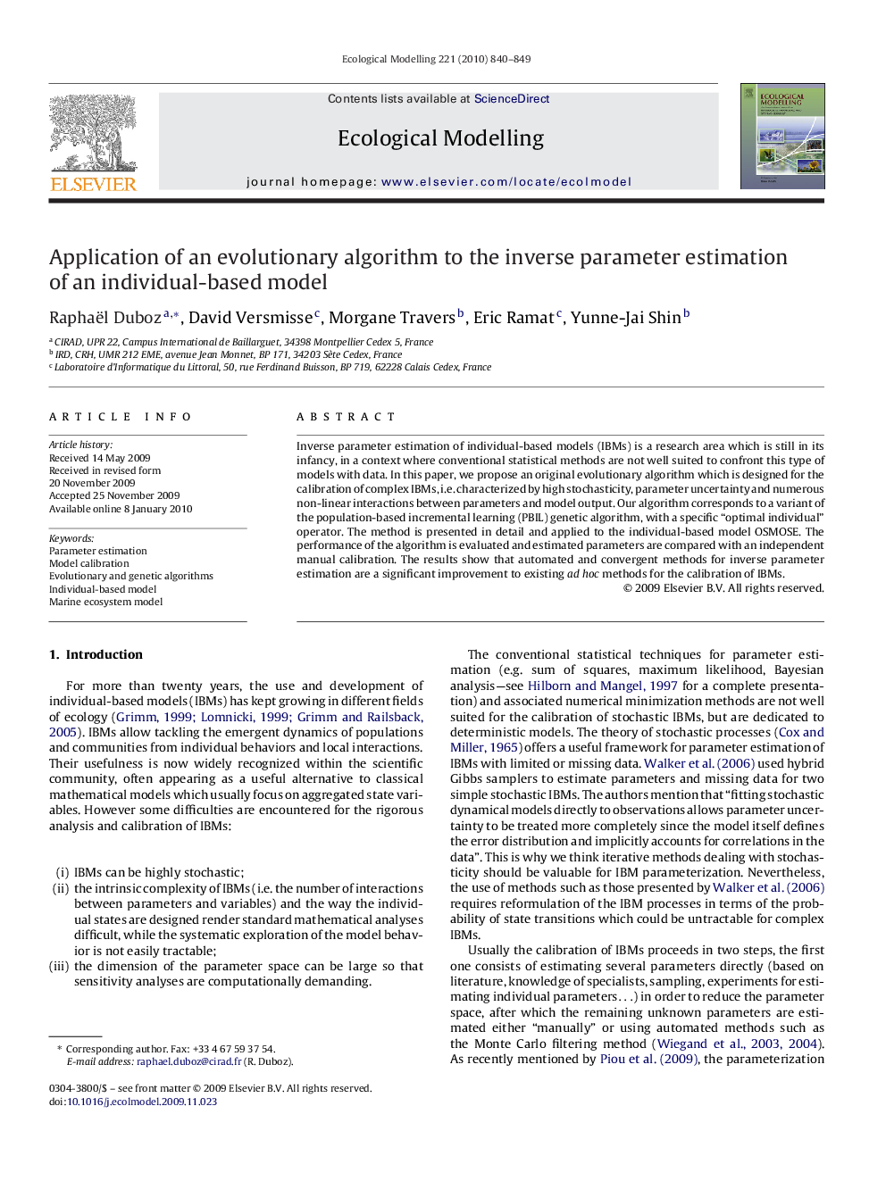 Application of an evolutionary algorithm to the inverse parameter estimation of an individual-based model