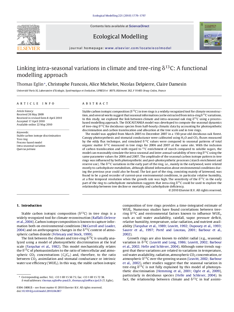 Linking intra-seasonal variations in climate and tree-ring δ13C: A functional modelling approach