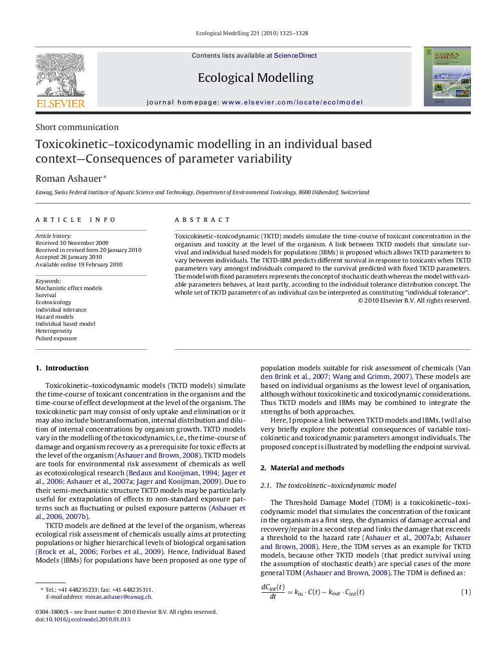 Toxicokinetic–toxicodynamic modelling in an individual based context—Consequences of parameter variability