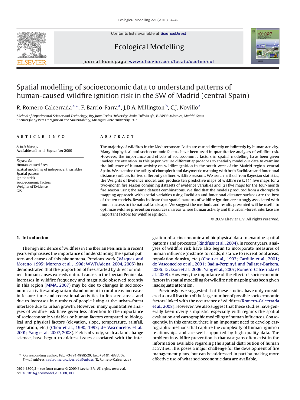 Spatial modelling of socioeconomic data to understand patterns of human-caused wildfire ignition risk in the SW of Madrid (central Spain)