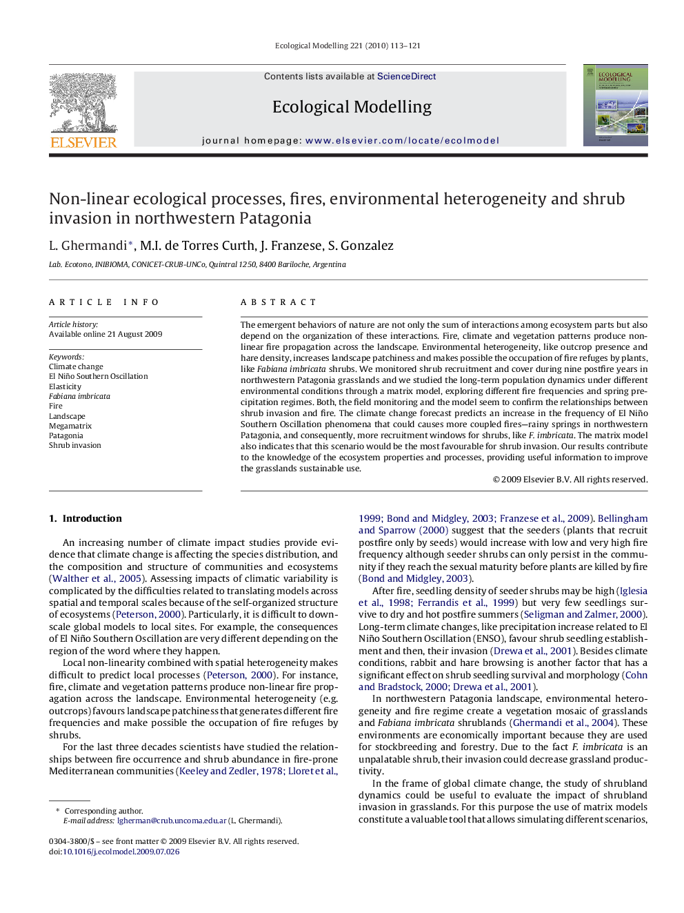 Non-linear ecological processes, fires, environmental heterogeneity and shrub invasion in northwestern Patagonia