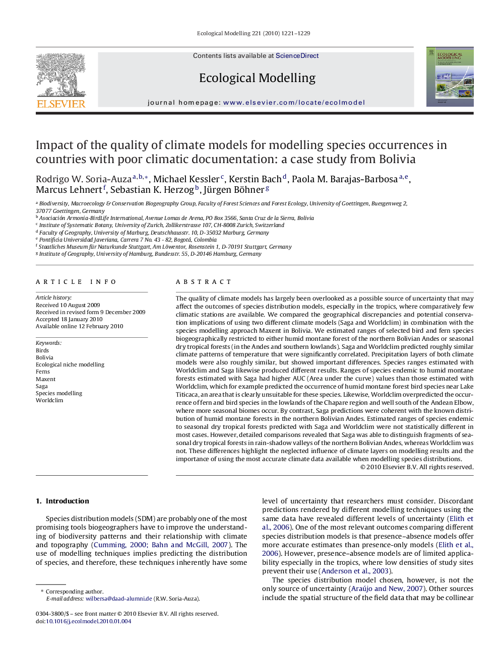 Impact of the quality of climate models for modelling species occurrences in countries with poor climatic documentation: a case study from Bolivia