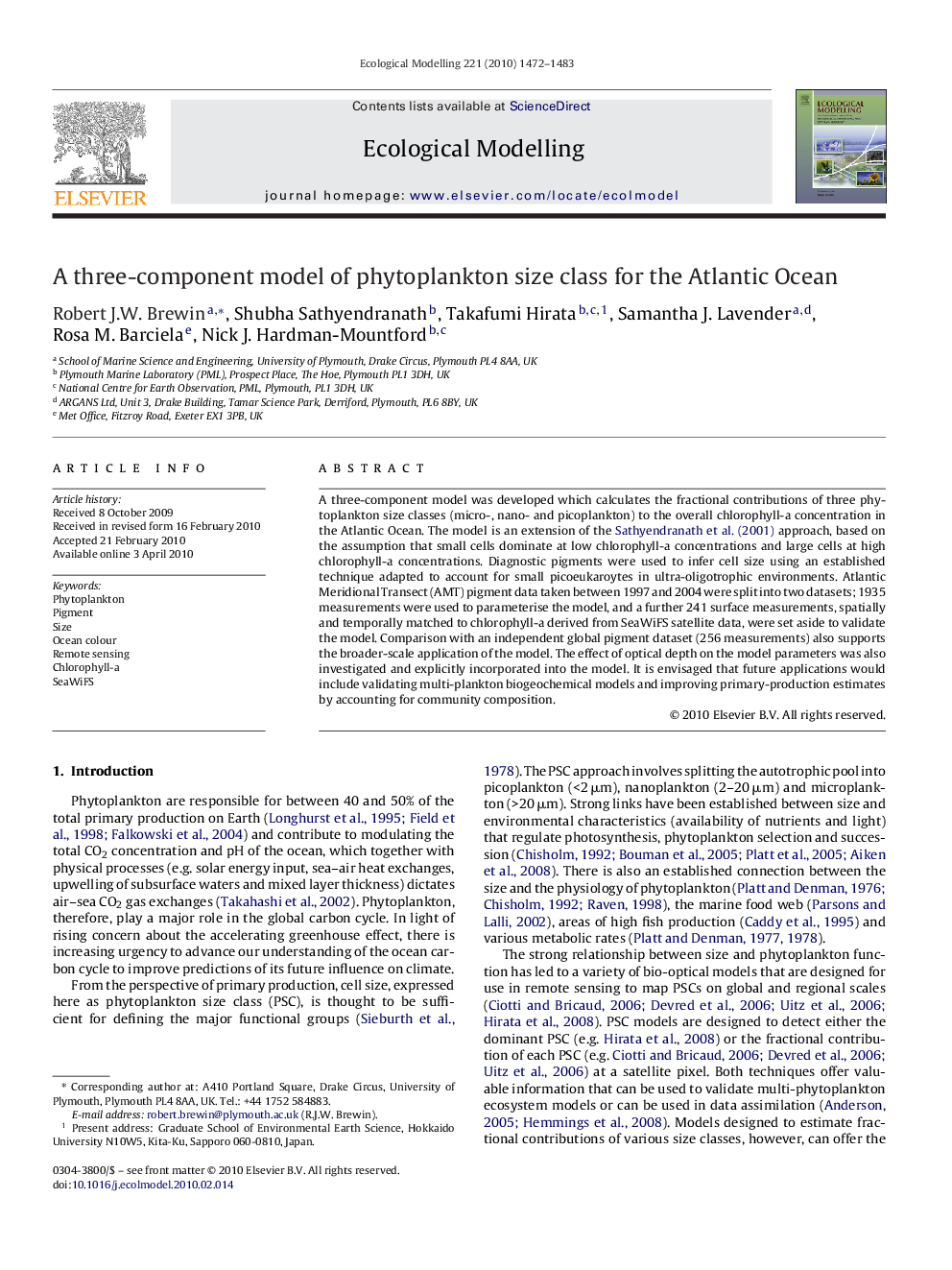 A three-component model of phytoplankton size class for the Atlantic Ocean