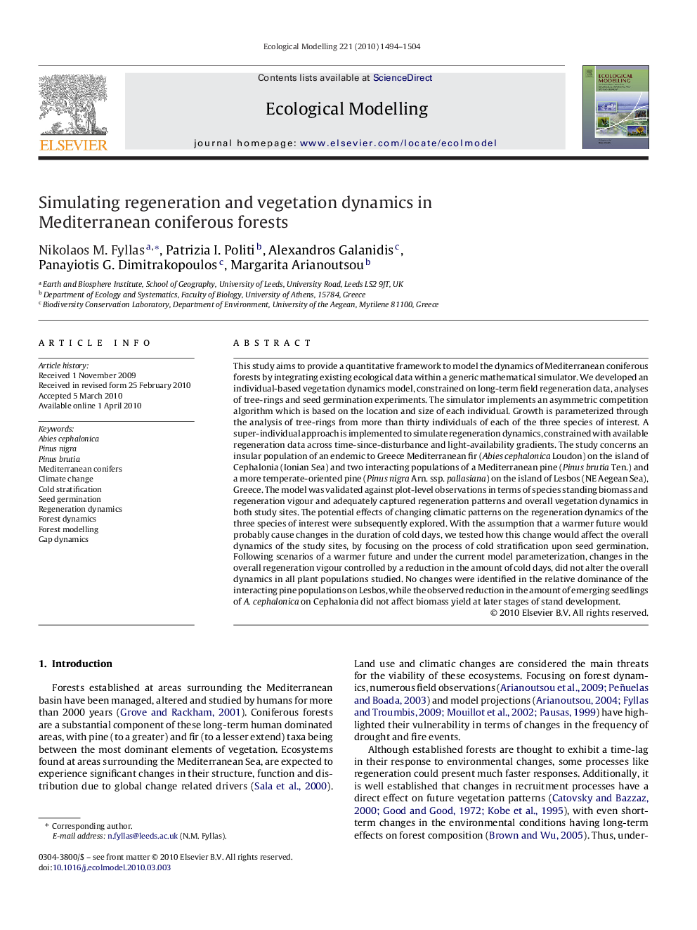 Simulating regeneration and vegetation dynamics in Mediterranean coniferous forests