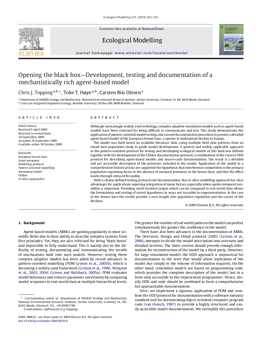 Opening the black box—Development, testing and documentation of a mechanistically rich agent-based model