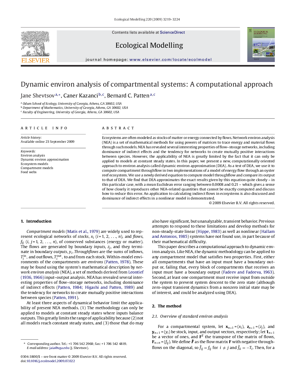 Dynamic environ analysis of compartmental systems: A computational approach