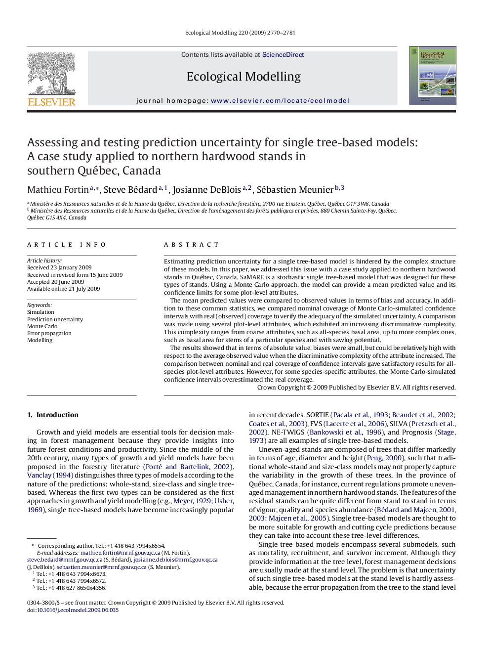 Assessing and testing prediction uncertainty for single tree-based models: A case study applied to northern hardwood stands in southern Québec, Canada