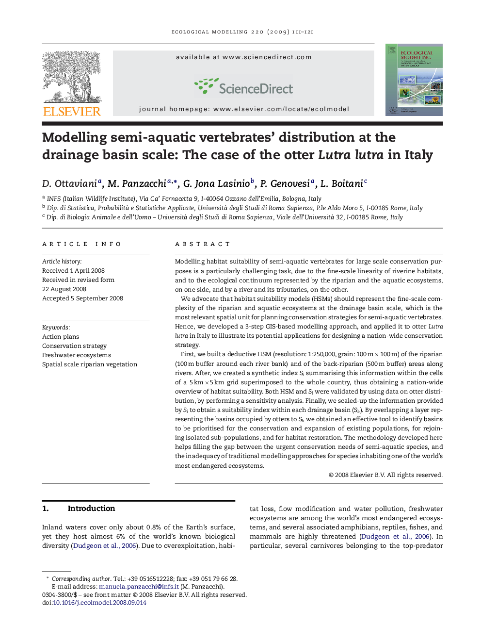 Modelling semi-aquatic vertebrates’ distribution at the drainage basin scale: The case of the otter Lutra lutra in Italy