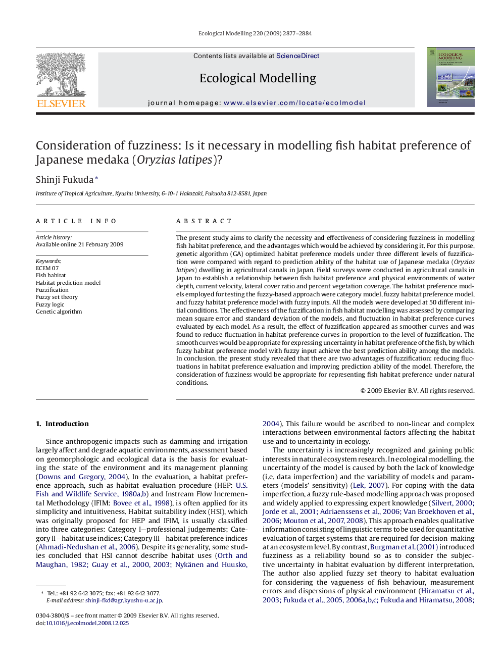 Consideration of fuzziness: Is it necessary in modelling fish habitat preference of Japanese medaka (Oryzias latipes)?