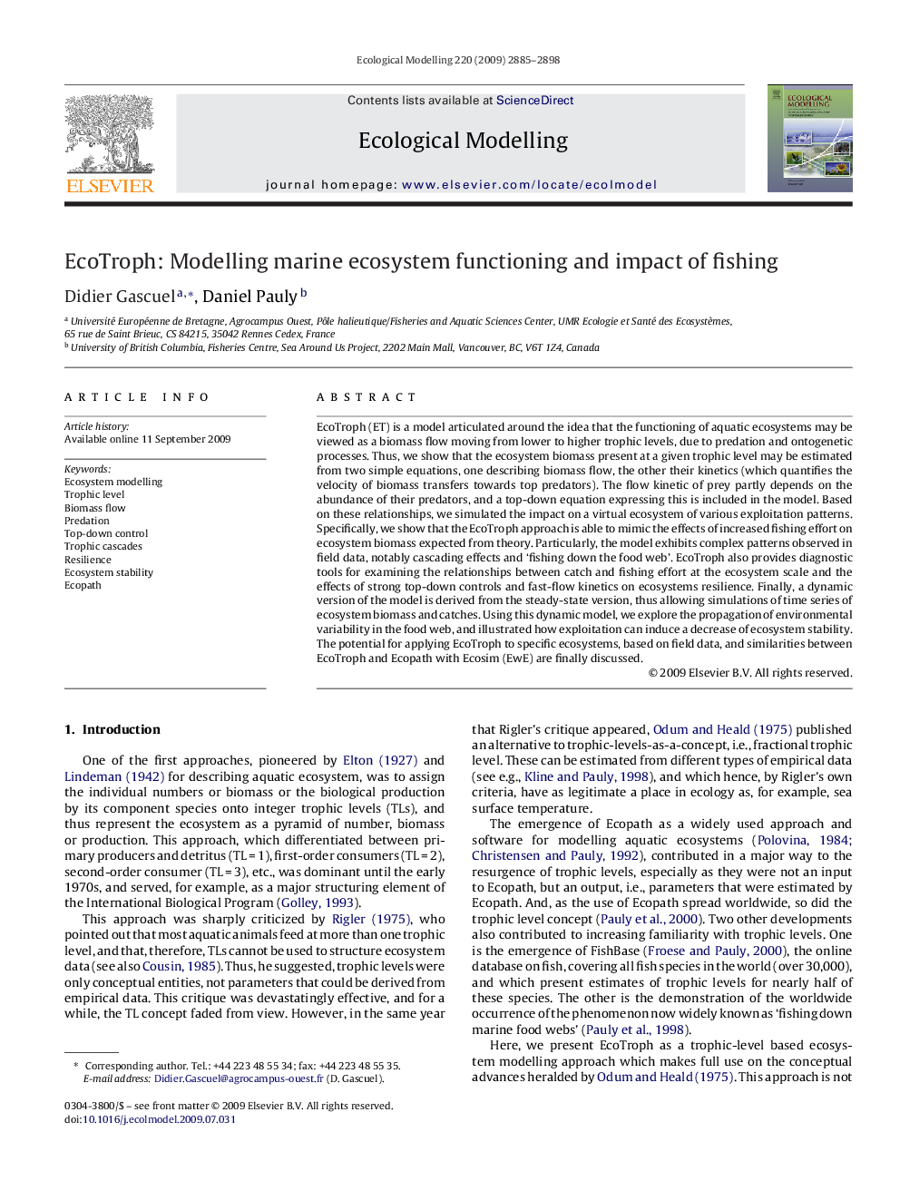 EcoTroph: Modelling marine ecosystem functioning and impact of fishing