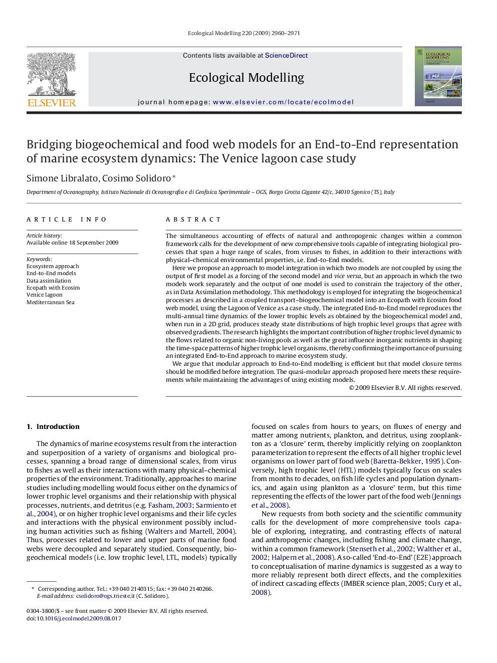 Bridging biogeochemical and food web models for an End-to-End representation of marine ecosystem dynamics: The Venice lagoon case study